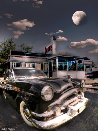 Framed 1953 Packard Clipper and Old Diner Print