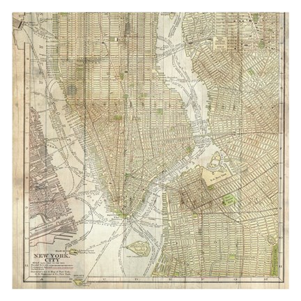 Framed Wooden Map NY Print