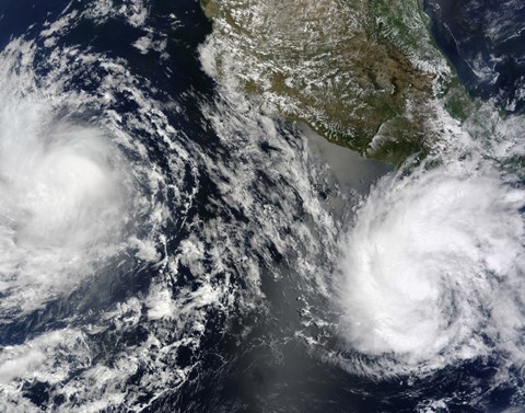 Framed Tropical Storms Blas and Celia Circulate in Close Proximity to Each other in this Satellite view Print