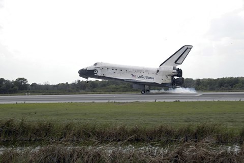 Framed Space Shuttle Discovery Touches Down on the Runway at Kennedy Space Center Print