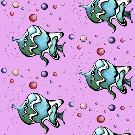 Framed Teal Fish And Bubbles - Pink Print