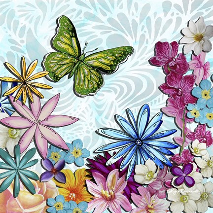 Framed Whimsical Floral Collage 3-2 Print