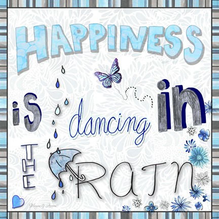 Framed Happiness Is Dancing In The Rain - Colored In 2 Print
