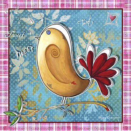 Framed Tan And Red Bird Print