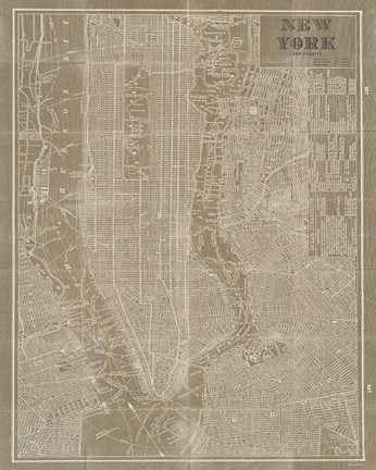 Framed Blueprint Map New York Taupe Print