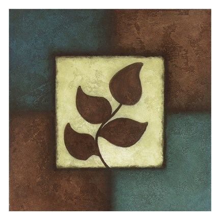 Framed Blue Brown Green Leaves Mate Print