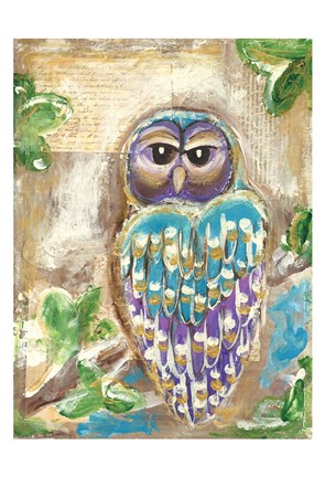 Framed Purple Blue and Gold Owls Print