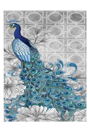 Framed Monochrome Peacocks Grey 1 Print