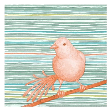 Framed Summer Stripe Bird 2 Print