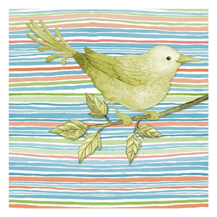 Framed Summer Stripe Bird 3 Print