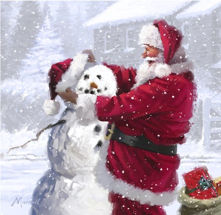 Framed Santa And Snowman 1 Print
