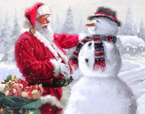Framed Santa And Snowman 3 Print