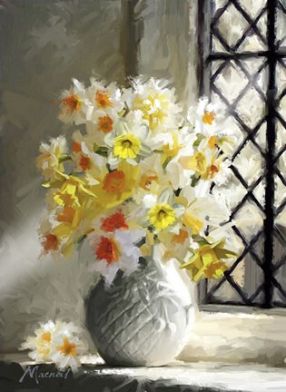Framed Daffodils At Window Print