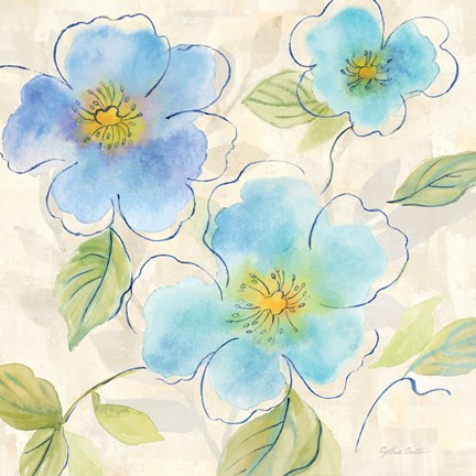 Framed Blue Poppy Garden I Print
