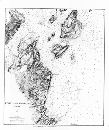 Framed Portland Harbor, Maine Map Print