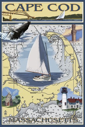 Framed Cape Cod Massachusetts Sailboat Ad Print
