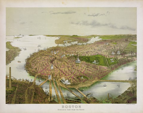 Framed Boston From the Air, 1877 Print