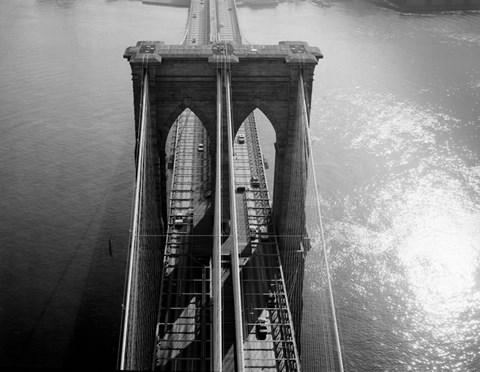 Framed Brooklyn Bridge Tower Aerial Print