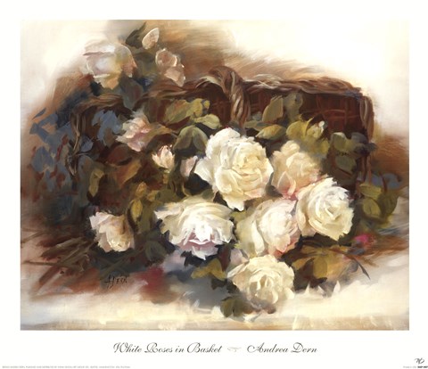 Framed White Roses in Basket Print