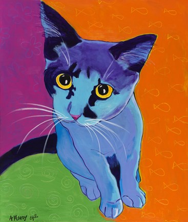Framed Kitten Blue Print