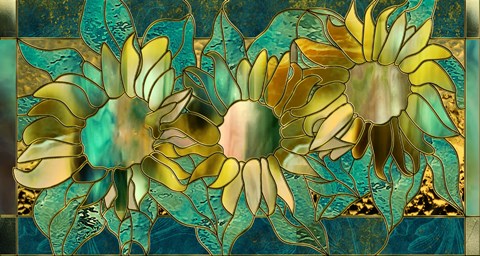 Framed Verdigris Sunflower Print