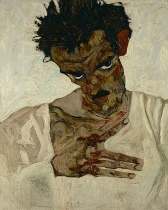 Framed Egon Schiele  Self-Portrait With Bent Head, 1912 Print