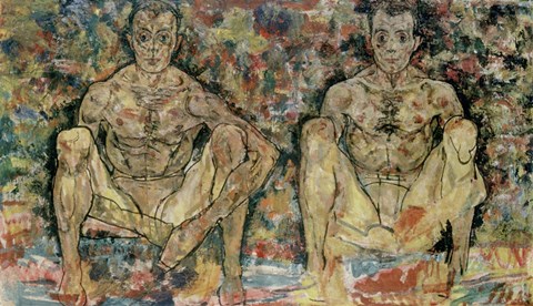Framed Two Squatting Men  (Double Self-Portrait), 1918 Print