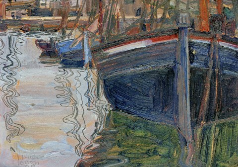 Framed Boats Mirrored In The Water, 1908 Print