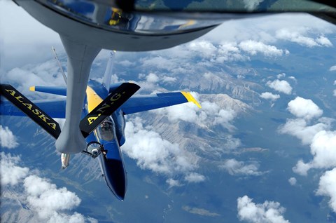 Framed KC-135 Stratotanker refuels an F/A-18 Hornet Print