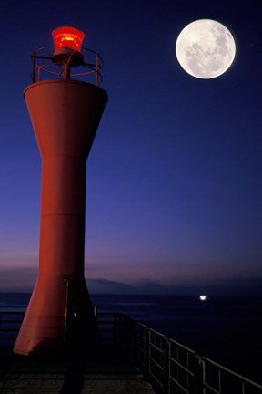 Framed Spain, Teneriffe, Santa Cruz, Lighthouse, full moon Print
