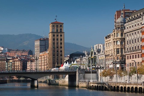 Framed Riverfront Buildings, Bilbao, Spain Print