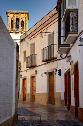 Framed Spain, Andalusia, Cadiz, Arcos De la Fontera Typical Street View Print