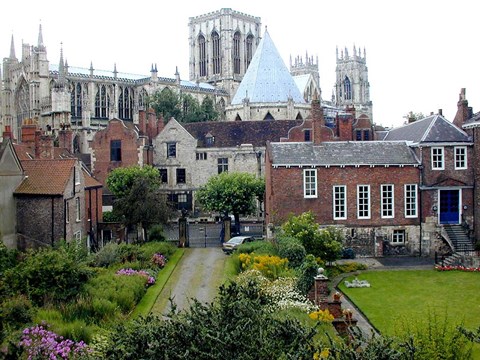 Framed Houses and Cathedral in Bath, England Print