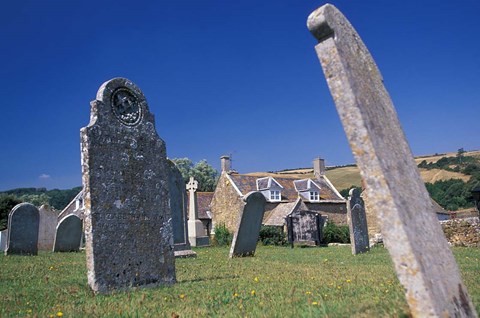Framed Leaning Gravestones in Cemetery, Abbotsbury, Dorset, England Print