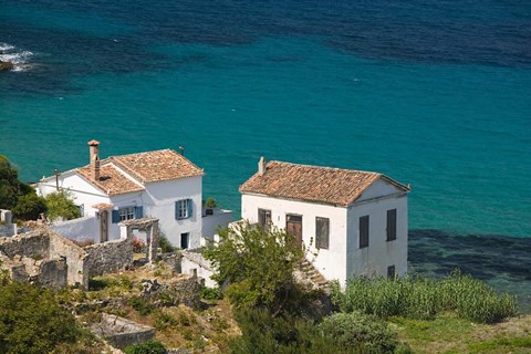 Framed Greece, Aegean Islands, Samos, Kalami Beach Houses Print