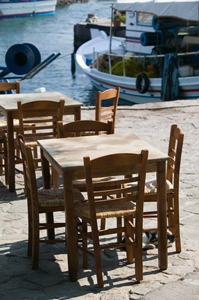 Framed Waterfront Cafe Tables, Skala Sykaminia, Lesvos, Mithymna, Northeastern Aegean Islands, Greece Print