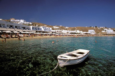 Framed Platis Gialos Beach, Mykonos, Cyclades Islands, Greece Print