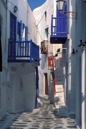 Framed Cobblestone Alley, Santorini, Greece Print