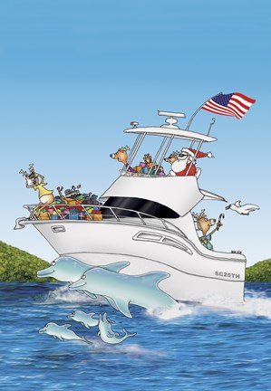 Framed Boat Dolphins US Flag Print