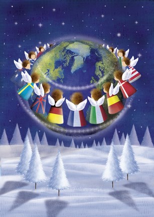 Framed Holiday Angels Around the World Print
