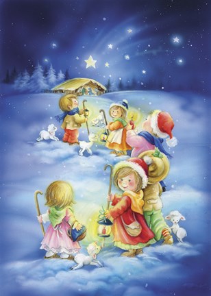 Framed Little Shepherds Christmas Stroll Print