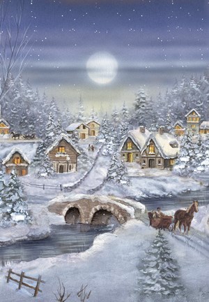 Framed Holiday Village Horse and Sleigh Print