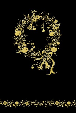 Framed Black and Gold Holiday Wreath Print