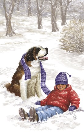 Framed Child and Pet Winter Fun Print