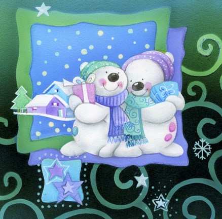 Framed Snowman Couple Holiday Snuggle Print
