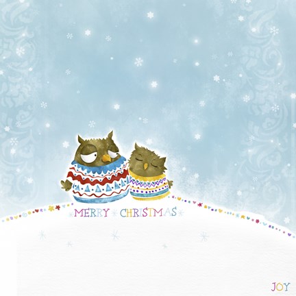 Framed Merry Christmas Owl Couple Print
