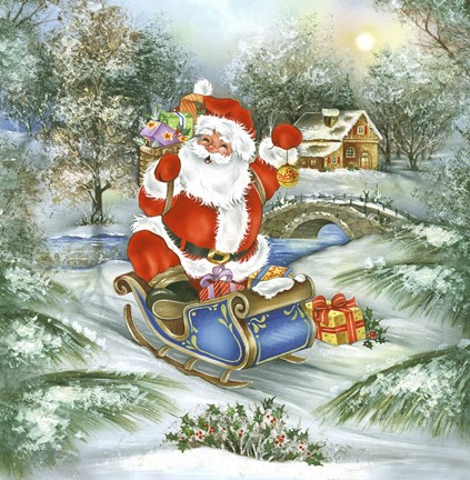 Framed Santa&#39;s Christmas Sleigh Ride Print