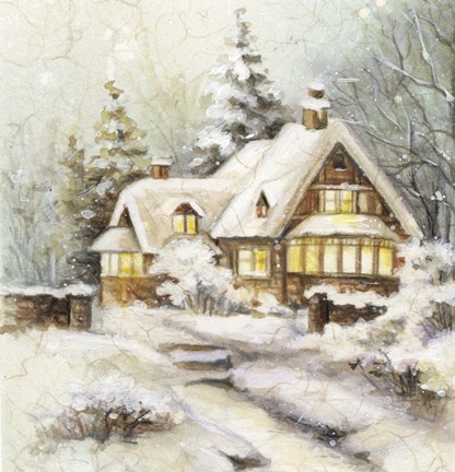 Framed Snow On Winter Cottage Print