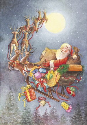 Framed Santa Flying Through The Night Print
