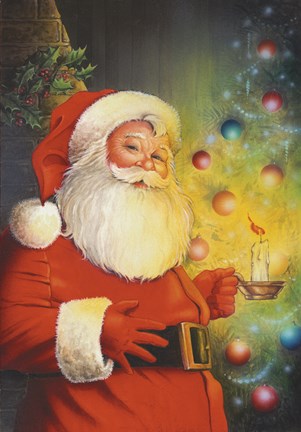Framed Santa By The Tree Print